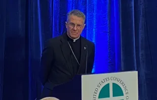 Archbishop Timothy Broglio, president of the United States Conference of Catholic Bishops, meets with reporters in Baltimore on Nov. 15, 2022. Credit: Joe Bukuras/CNA