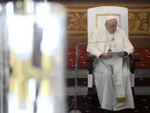 Pope Francis speaking in Our Mother of Perpetual Help Cathedral on Sept. 15, 2022