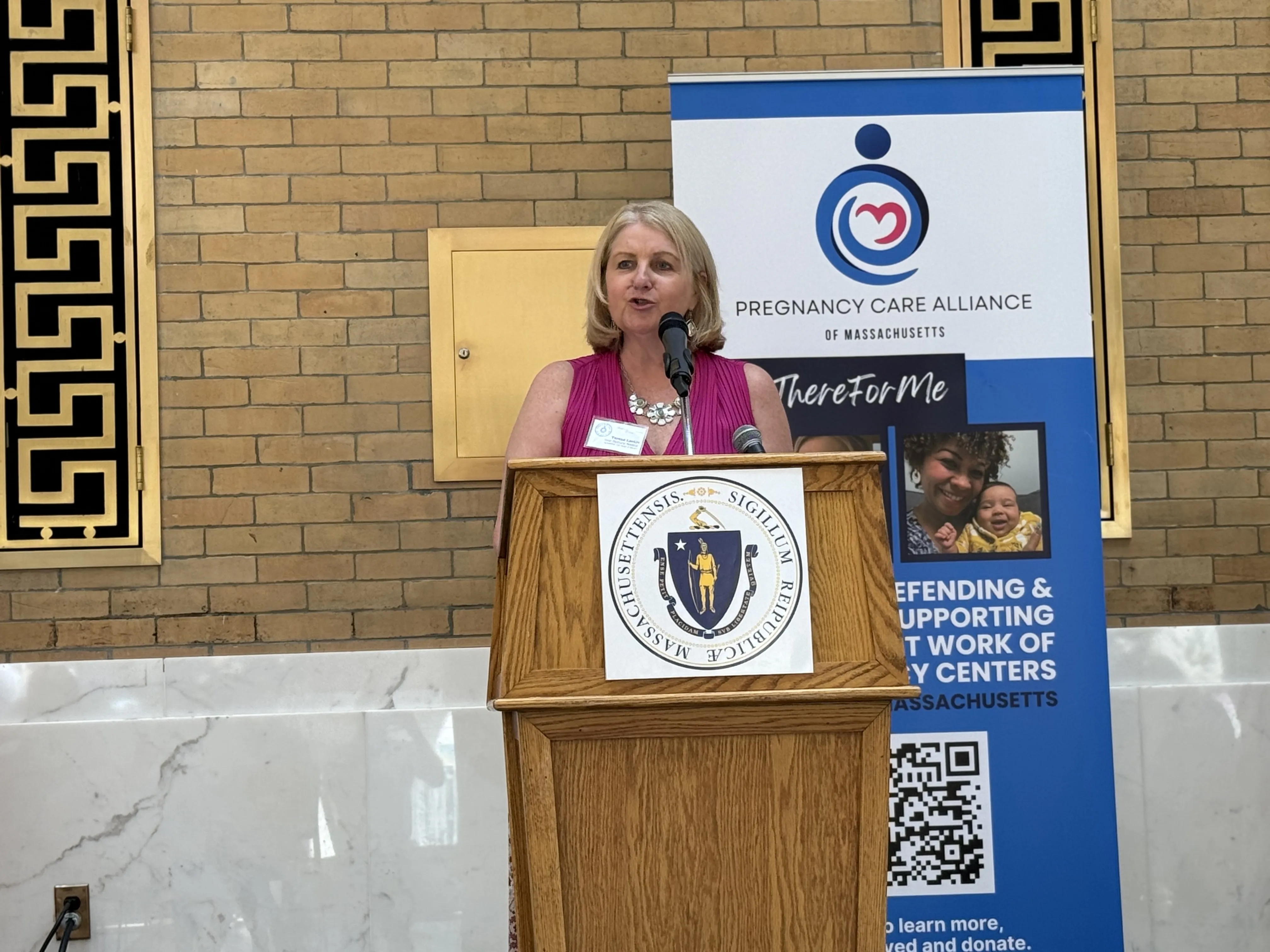 Teresa Larkin, co-chair of the Pregnancy Care Alliance and executive director of Your Options Medical, a pregnancy center in the state speaks in support of pro-life pregnancy centers in Massachusetts.?w=200&h=150