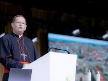 Quebec Cardinal Gérald Lacroix speaks at the International Eucharistic Congress in Budapest, Hungary, Sept. 7, 2021.