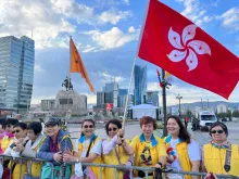 Catholic pilgrims from Hong Kong came to see the pope at the welcome ceremony in Sukhbaatar Square in Ulaanbaatar, Mongolia, on Sept. 2, 2023.