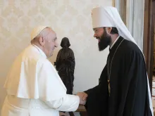 Pope Francis meets with Metropolitan Anthony of Volokolamsk at the Vatican on Aug. 5, 2022.