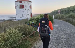 Female pilgrim on Camino Portuges de la Costa, Portugal, August 2021. Photo credit: Confraternity of St. James - Croatia