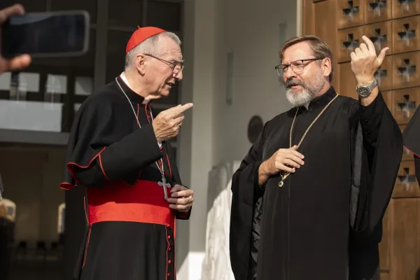 Vatican Secretary of State Cardinal Pietro Parolin talks with Major Archbishop Sviatoslav Shevchuk at the Cathedral of the Resurrection of Christ in Kyiv on Sunday, July 21, 2024. Credit: Secretariat of the Major Archbishop of the Ukrainian Catholic Church