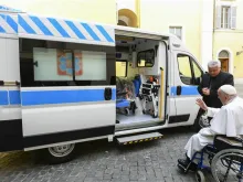 Pope Francis blesses the ambulance that he donated in June 2024 to to treat the wounded in Ukraine’s Ternopil region.