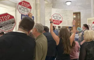 Pro-lifers were present at the Arkansas capitol on July 5, 2024, when a pro-abortion group submitted its petitions for a ballot measure that proposes an amendment that would enshrine abortion as a right in the state constitution for the first half of a pregnancy. Credit: Photo courtesy of Family Council in Arkansas