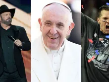 Singer-songwriter Garth Brooks (left), former NFL quarterback Tom Brady (right), and other celebrity guests will meet Pope Francis in an audience at Apostolic Palace on May 11, 2024, as participants in the Vatican’s World Meeting on Human Fraternity.