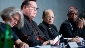 Cardinal Gerald Lacroix of Quebec speaks at a press briefing on the synod at the Holy See press office, Oct. 9, 2018.