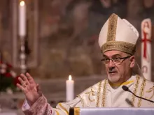 Cardinal Pierbattista Pizzaballa gives the homily at a Mass in which he took possession of his titular church, St. Onuphrius, in Rome on May 1, 2024.