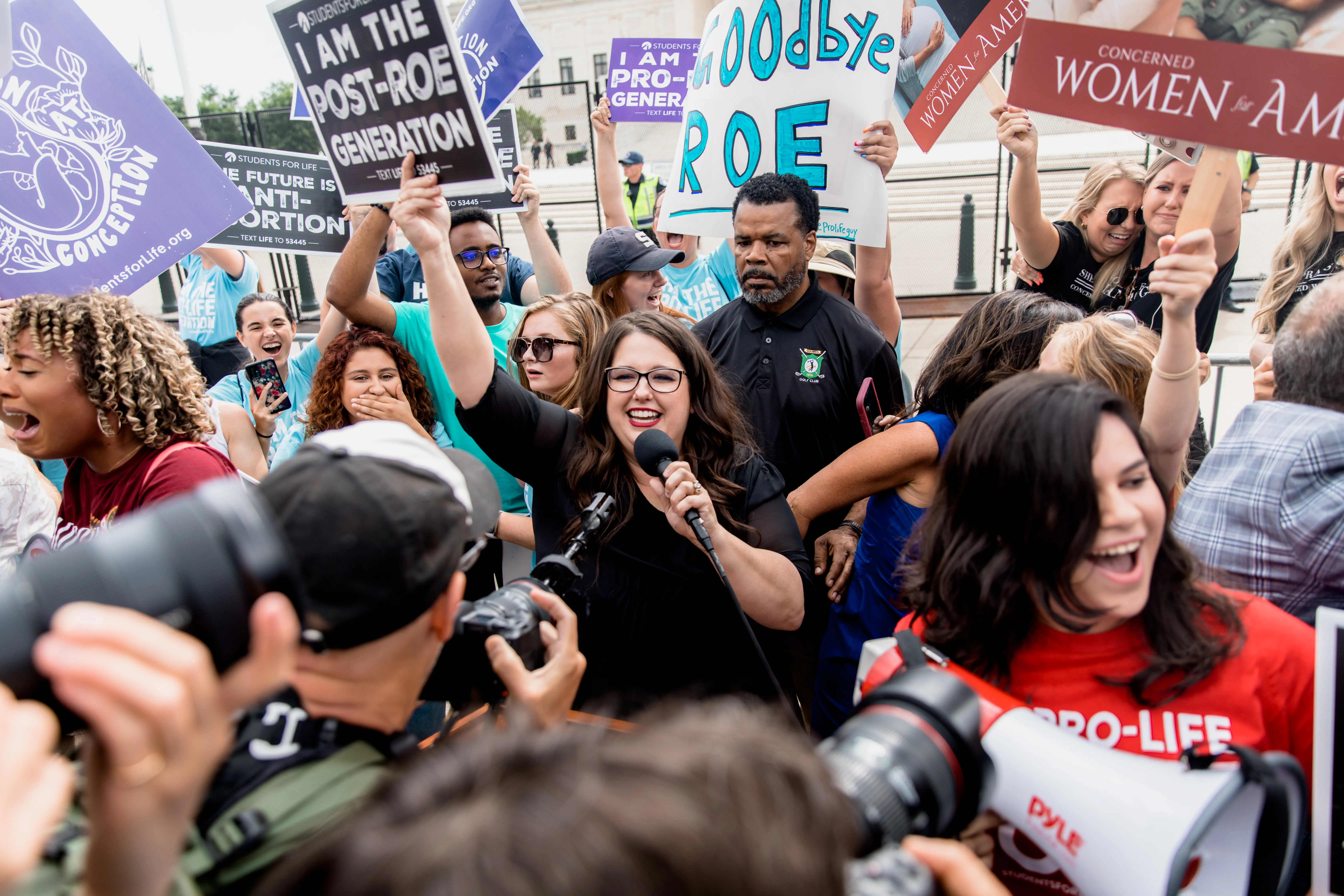 Kristan Hawkins, president of Students for Life of America, celebrates outside of the Supreme Court after the overturn of Roe v. Wade on June 24, 2022.?w=200&h=150