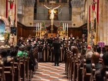 A moment at the vigil in preparation for Christmas held on Dec. 22, 2023, at the Church of St. Saviour in Jerusalem.