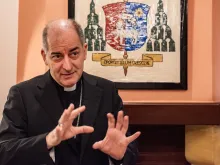 The apostolic nuncio to Jordan, Bishop Giovanni Pietro Dal Toso, speaks during an interview with CNA at the headquarters of the apostolic nunciature in Amman on Jan. 11, 2024.