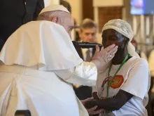 On his second day in the Congolese capital of Kinshasa, Feb. 1, 2023, Pope Francis listened to the stories of victims of violence from the Democratic Republic of Congo’s conflict-ridden eastern region.