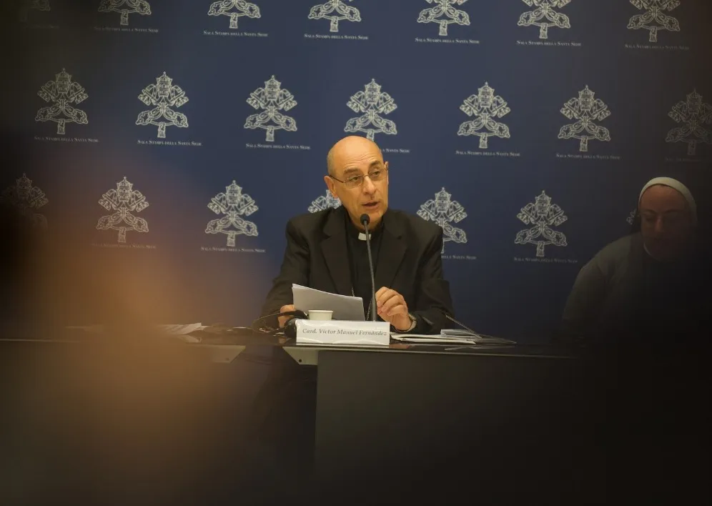 Cardinal Víctor Manuel Fernández, prefect of the Dicastery for the Doctrine of the Faith, presides over a press conference on Friday, May 17, 2024, on the Vatican’s new document on Marian apparitions.?w=200&h=150