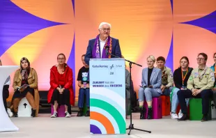 German President Frank-Walter Steinmeier delivers a speech during the opening ceremony of the103rd German Catholic Convention on May 29, 2024, in Erfurt, Germany. Credit: Filip Singer - Pool/Getty Images