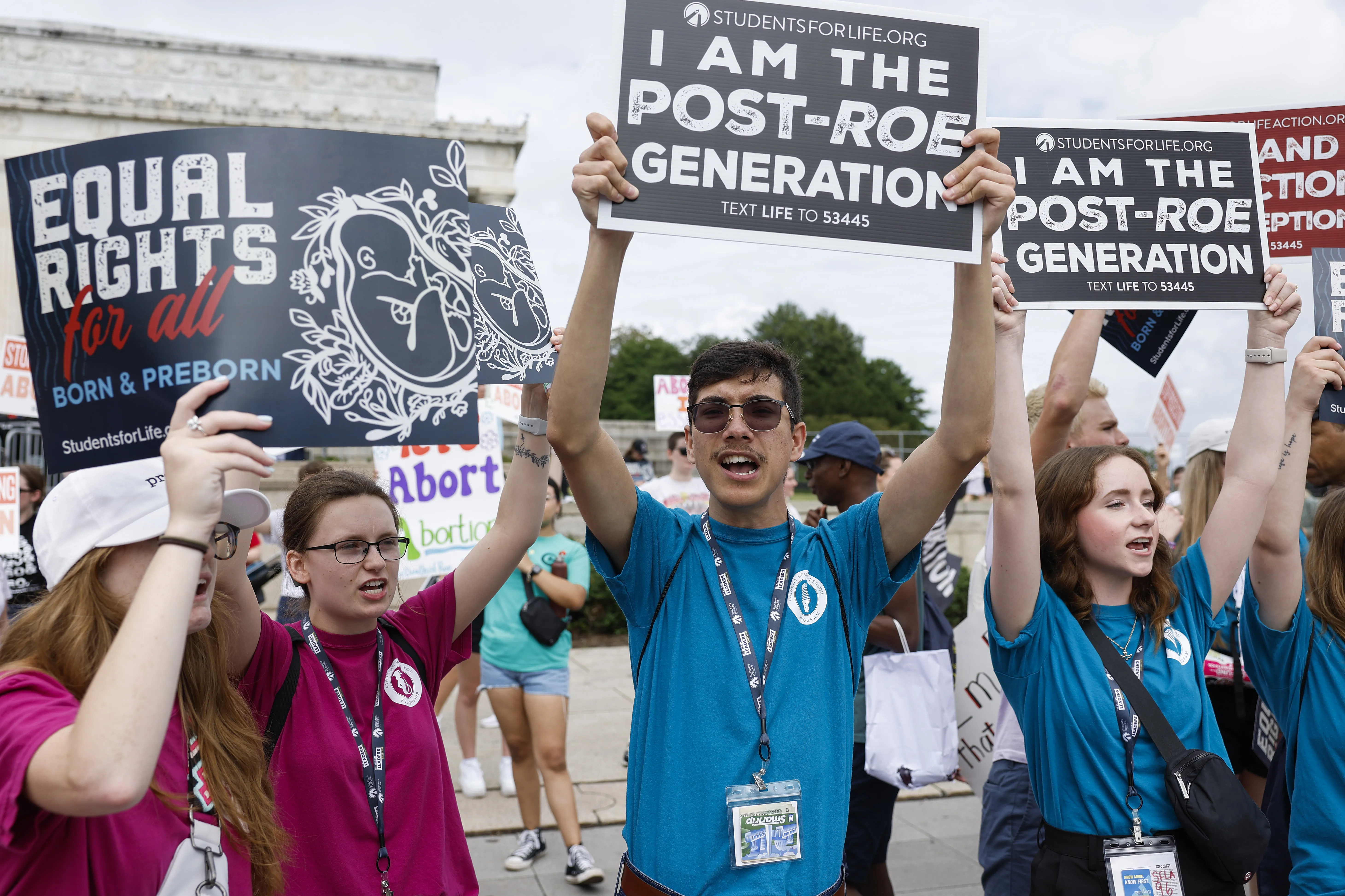 Pro-life activists chant during a Celebrate Life Day Rally at the Lincoln Memorial on the first anniversary of the overturning of Roe v. Wade, June 24, 2023, in Washington, D.C.?w=200&h=150