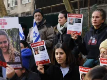 People attend a rally for the release of the hostages kidnapped by Hamas at Dag Hammarskjold Plaza near the U.N. headquarters on Jan. 12, 2024, in New York City.