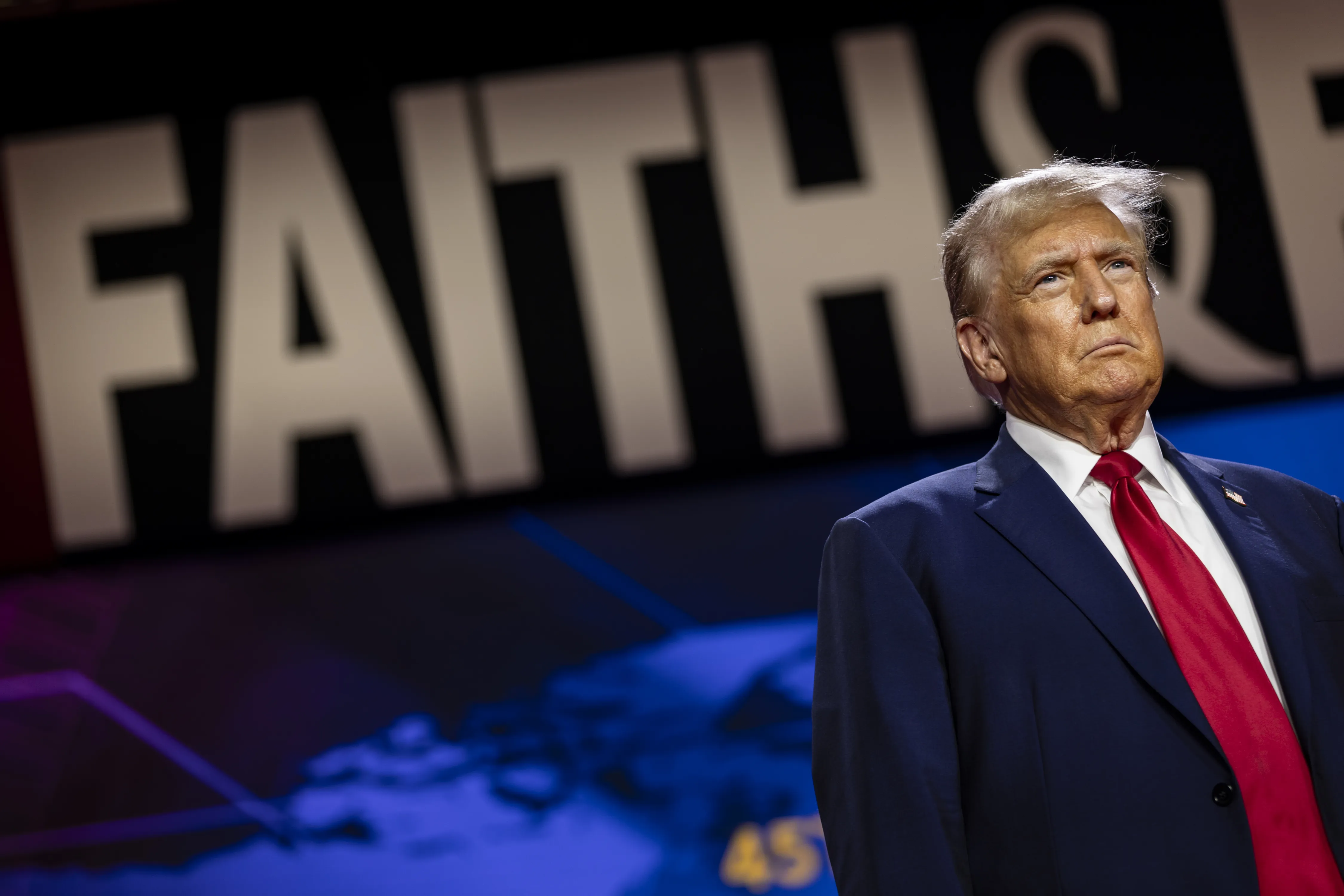 Former U.S. President Donald Trump walks on stage to deliver the keynote address at the Faith & Freedom Coalition's Road to Majority Policy Conference at the Washington Hilton on June 22, 2024, in Washington, D.C.?w=200&h=150