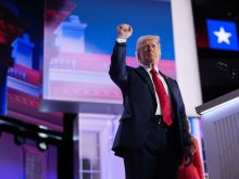 Republican presidential nominee former president Donald Trump speaks after officially accepting the Republican presidential nomination on stage on the fourth day of the Republican National Convention at the Fiserv Forum on July 18, 2024, in Milwaukee.