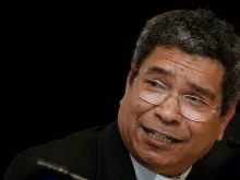 Carlos Ximenes Felipe Belo, who won the Nobel Peace Prize for efforts related to East Timor, speaks during an Indonesian Commission of Truth and Friendship (CTF) public hearing in Jakarta, March 26 March.