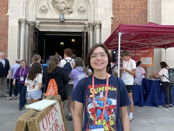 Victoria Smith, 20, of Maitland, Florida, upon leaving the church, told CNA that she has felt closer to Jesus after spending time in adoration while at the conference. Credit: Zelda Caldwell/CNA