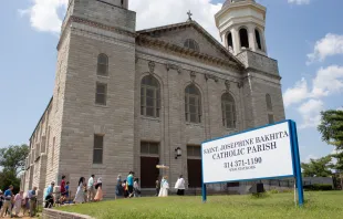 The National Eucharistic Pilgrimage enters St. Josephine Bakhita Parish in St. Louis. Credit: Jonah McKeown/CNA