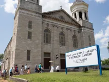 The National Eucharistic Pilgrimage enters St. Josephine Bakhita Parish in St. Louis.