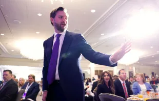 Republican vice presidential candidate Sen. J.D. Vance, R-Ohio, arrives to the Faith and Freedom Coalition’s “God and Country Breakfast” at the Pfister Hotel on July 18, 2024 in Milwaukee. Credit: Anna Moneymaker/Getty Images