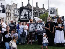 Representatives from the pro-life movement and their supporters gather to demonstrate in Parliament Square on May 15, 2024, in London.