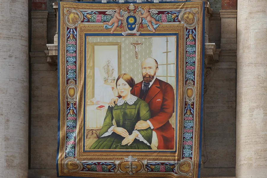 A tapestry of Blessed Louis and Zelie Martin, parents of St. Therese of Lisieux, hangs in St. Peter’s Square at the Vatican on Oct. 16, 2015, in preparation for their canonization.?w=200&h=150