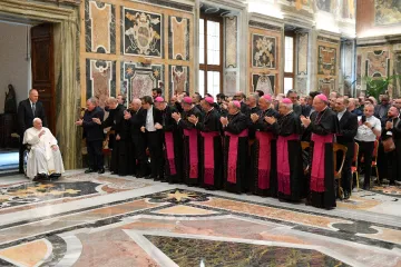 Pope Francis meets the bishops and priests of the churches of Sicily, Italy, in the Vatican's Clementine Hall on June 9, 2022