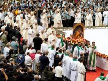 The Mass was celebrated at the Barclays Center in Brooklyn, New York.