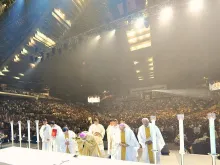 Cardinal William Goh of Singapore celebrates Mass at the city-state's Indoor Stadium on July 4, 2015.