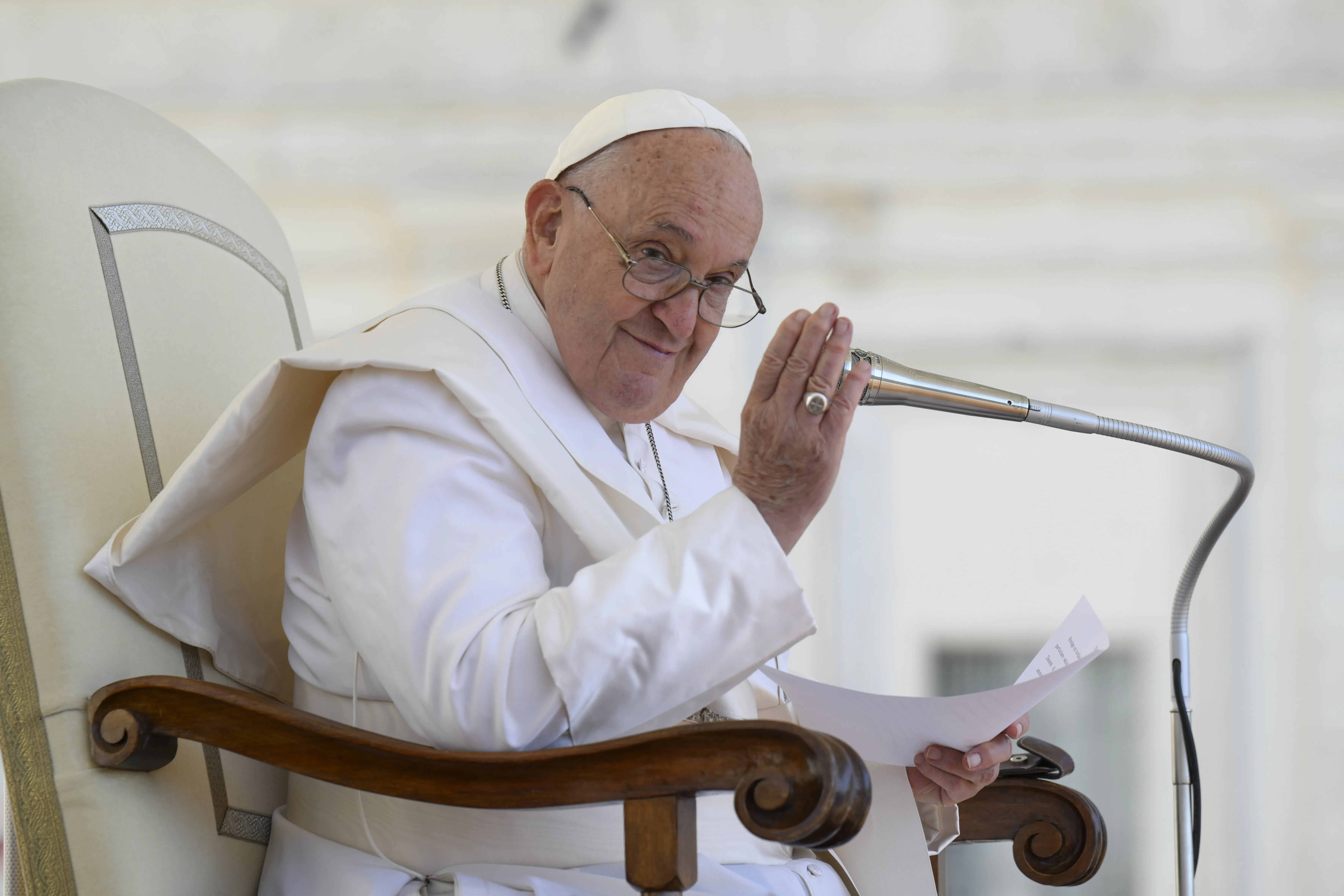 Pope Francis addresses pilgrims gathered in St. Peter’s Square for his general audience on Wednesday, June 12, 2024.?w=200&h=150