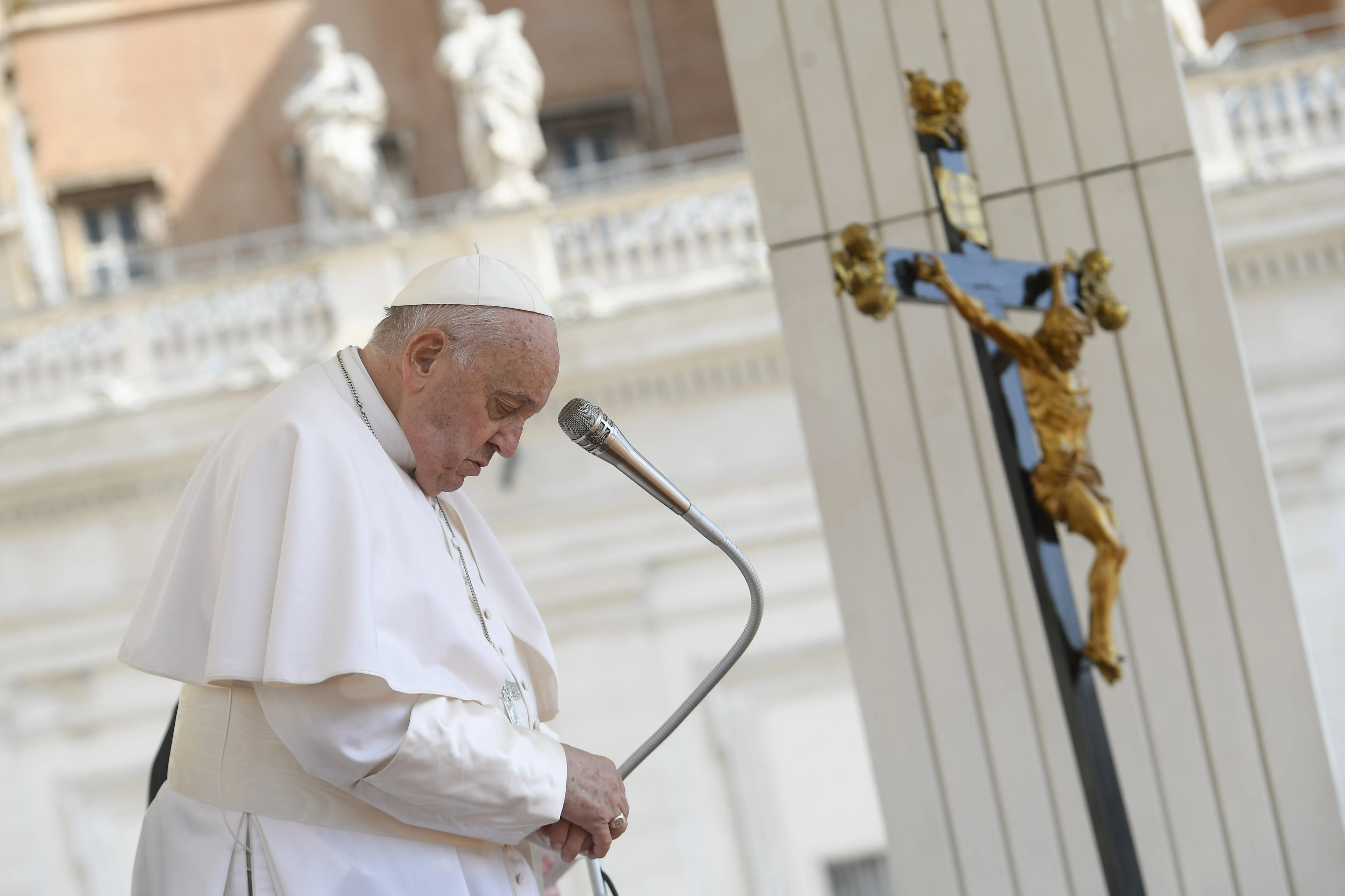 Pope Francis prays during his general audience on Wednesday, May 29,  2024, in St. Peter’s Square at the Vatican.?w=200&h=150