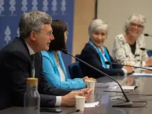 Paolo Ruffini, prefect of the Dicastery for Communication, speaks at a May 2, 2023, press conference.