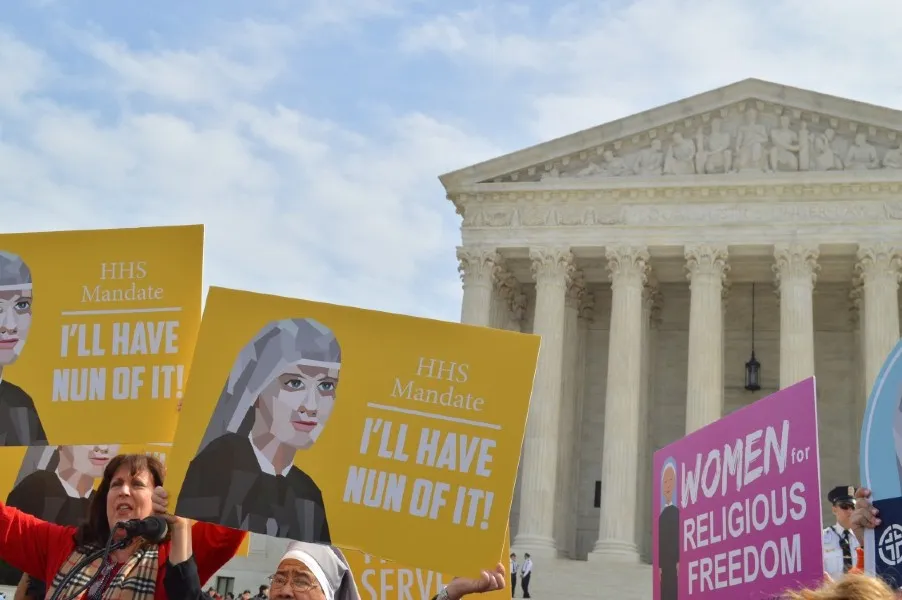 Religious sisters show their support for the Little Sisters of the Poor outside the Supreme Court, where oral arguments were heard on March 23, 2016, in the Zubik v. Burwell case against the HHS mandate.?w=200&h=150