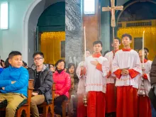 Catholics celebrate Christmas Mass at the Nativity of Our Lady Church on Dec. 24, 2019, in Macau, China.