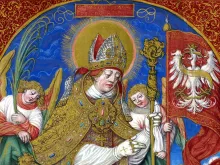 St. Stanislaus of Szczepanów is depicted as the patron saint of Poland in a miniature painted by Stanisław Samostrzelnik of Mogiła.