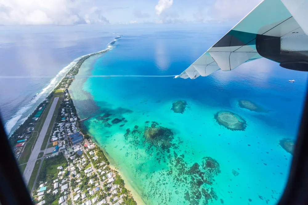 An aerial view of Tuvalu, an island nation in Polynesia, South Pacific Ocean, Oceania.?w=200&h=150