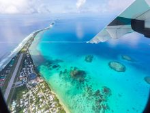 An aerial view of Tuvalu, an island nation in Polynesia, South Pacific Ocean, Oceania.