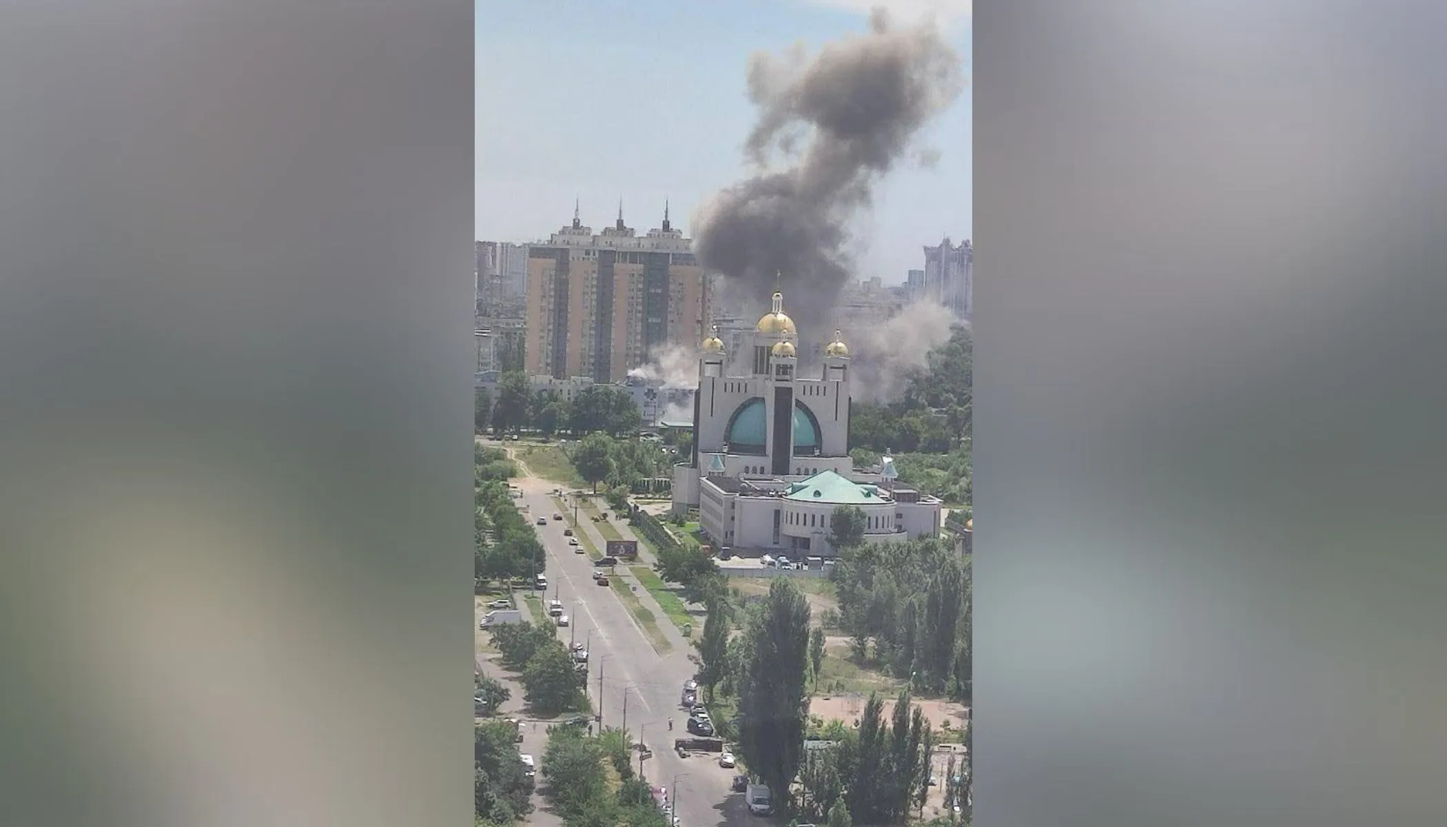 Smoke billows into the air behind a Ukrainian Greek Orthodox Church in Kyiv, Ukraine, after a missile attack on July 8, 2024.?w=200&h=150