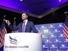 Sen. J.D. Vance, R-Ohio, speaks to the Faith and Freedom Coalition’s “God and Country Breakfast” in Milwaukee on July 18, 2024. Vance told the audience he was raised Christian but became an atheist when he was in law school before coming into the Catholic Church later in his adult life. He blamed the “arrogance” of atheism for “a lot of secular culture in our country today.”