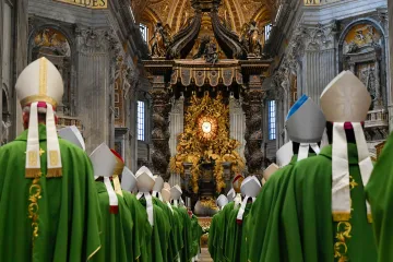 Bishops process into St. Peter's Basilica for the closing Mass of the first assembly of the Synod on Synodality on Oct. 29, 2023.