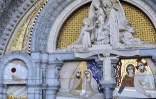 Mosaics by alleged abuser Father Marko Rupnik are displayed at the shrine in Lourdes, France. Credit: Courtney Mares/CNA