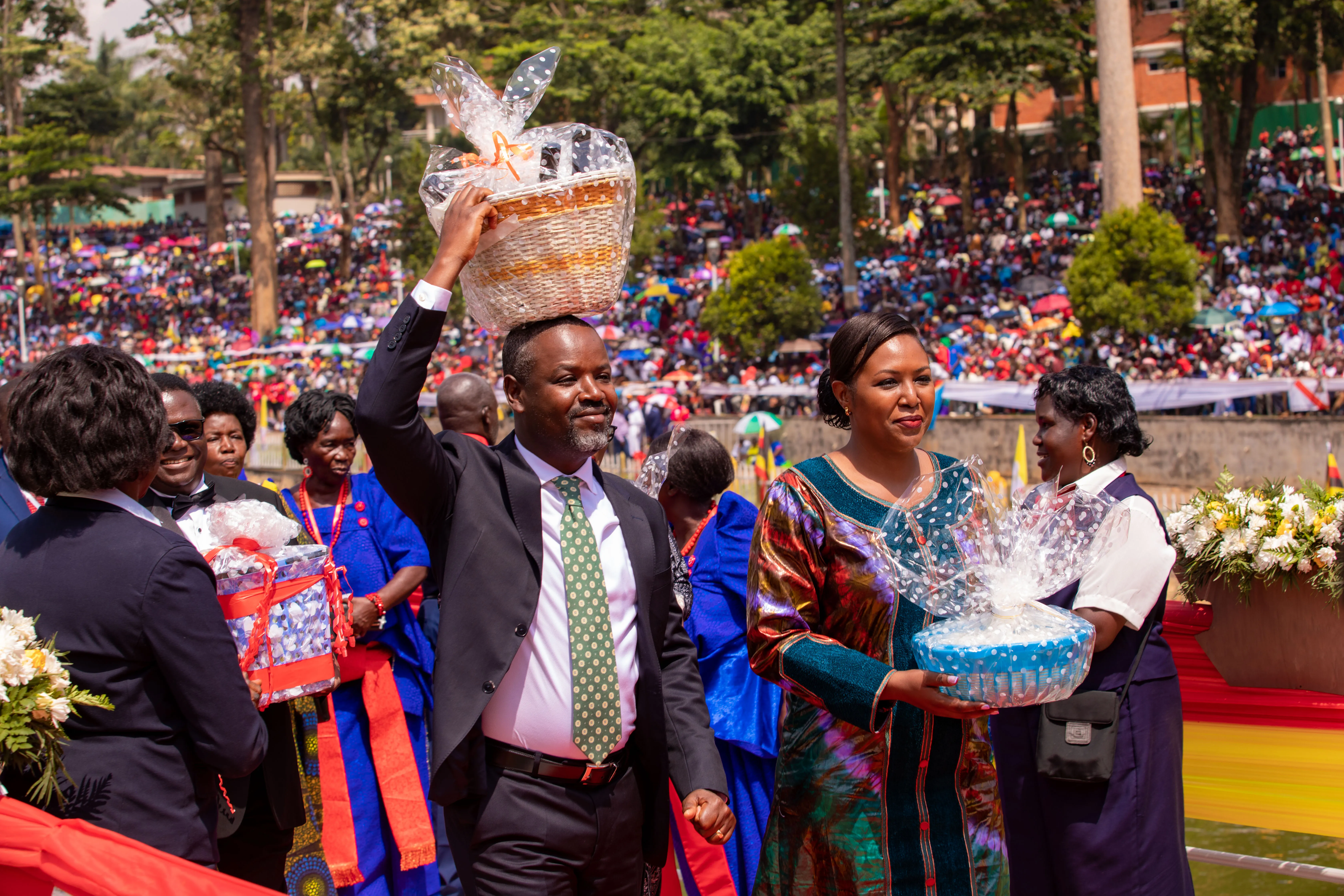 Believers gather at the Namugongo Shrine in Uganda for this year’s Martyrs’ Day Pilgrimage on June 3, 2024, where the country's president, Yoweri Kaguta Museveni, urged them to be at the forefront of fostering peace in the East African region. Museveni lauded Christians and other believers in the country for "embracing unity" and fostering religious tolerance.